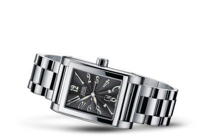 Rectangular Date 2002, Black, Stainless steel Strap