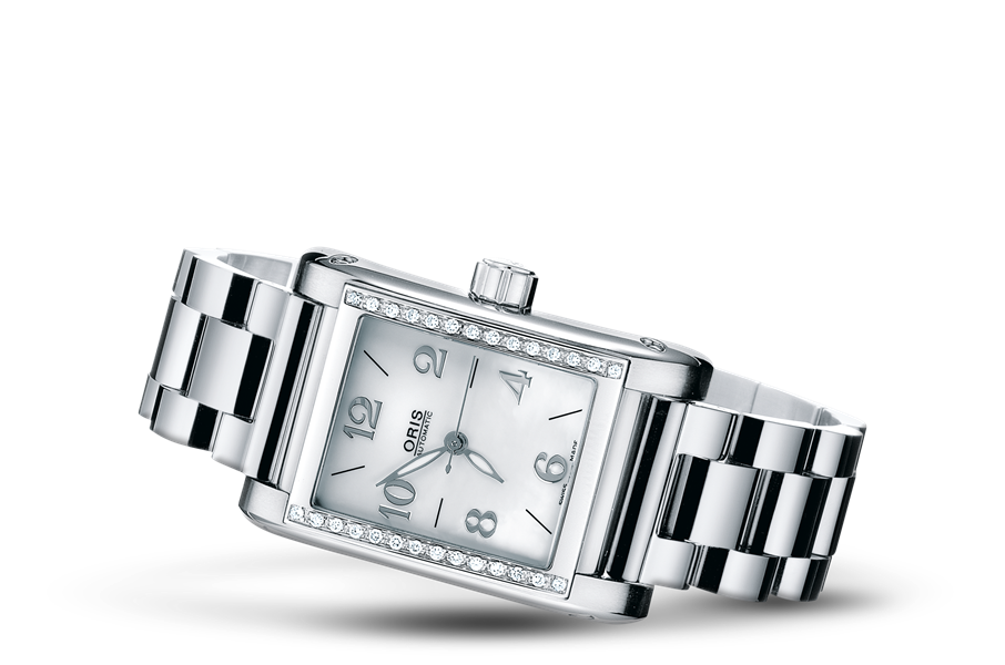 Rectangular Diamonds, White, Stainless steel Strap