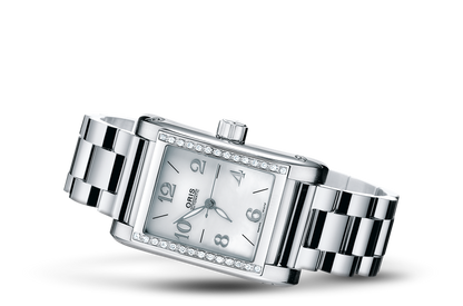 Rectangular Diamonds, White, Stainless steel Strap