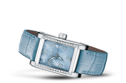 Rectangular Diamonds, Blue, Leather Strap