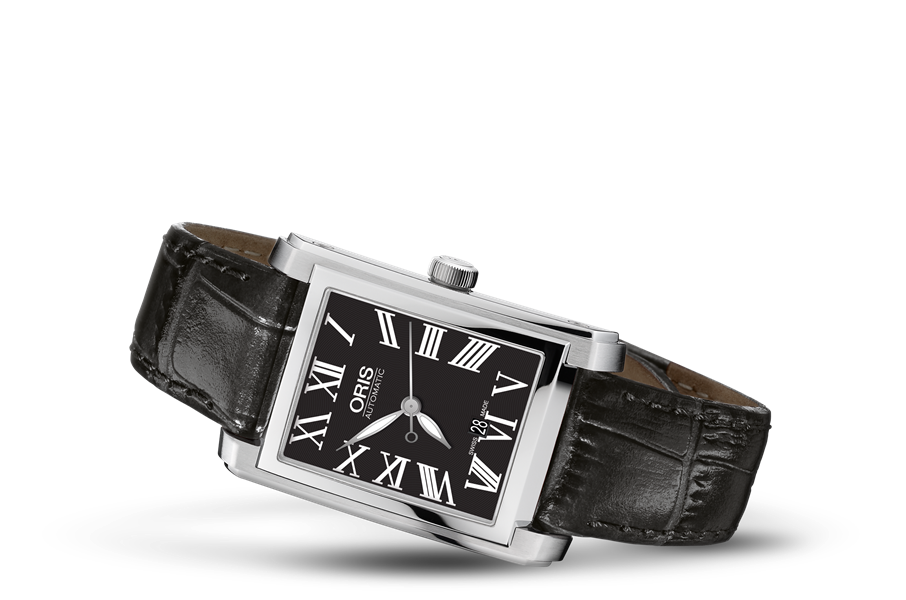 Rectangular Date, Black, Leather Strap