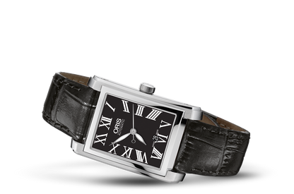 Rectangular Date, Black, Leather Strap