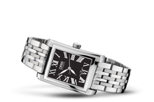Rectangular Date, Black, Stainless steel Strap