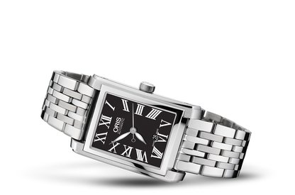 Rectangular Date, Black, Stainless steel Strap