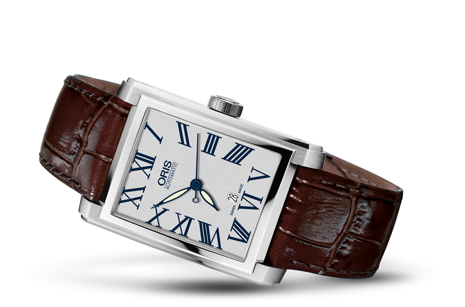 Rectangular Date, Grey, Leather Strap