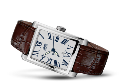 Rectangular Date, Grey, Leather Strap