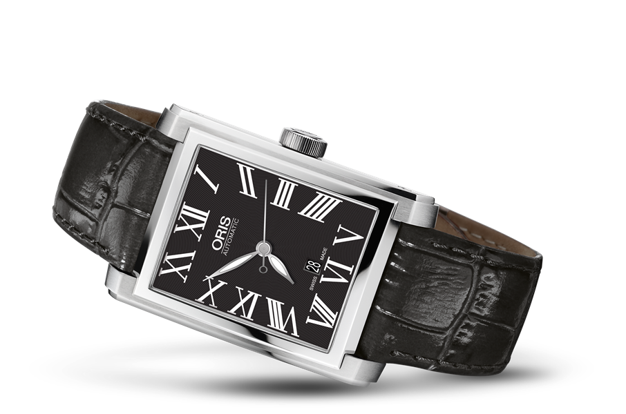 Rectangular Date, Black, Leather Strap