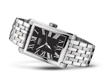 Rectangular Date, Black, Stainless steel Strap