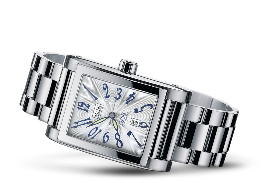 Rectangular Day Date, Grey, Stainless steel Strap