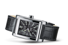 Rectangular Day Date, Black, Leather Strap