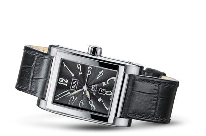 Rectangular Day Date, Black, Leather Strap