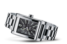 Rectangular Day Date, Black, Stainless steel Strap