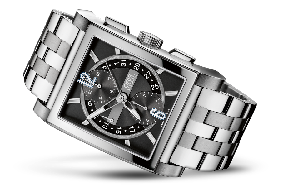 Rectangular Titan Chronograph, Black, Titanium Strap