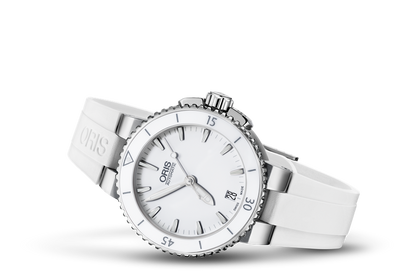 Aquis Date, White, Rubber Strap
