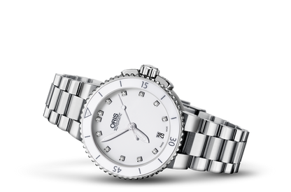 Aquis Date Diamonds, White, Stainless steel Strap