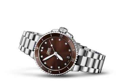 Aquis Date Diamonds, Brown, Stainless steel Strap