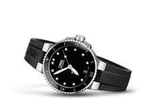 Aquis Date Diamonds, Black, Rubber Strap