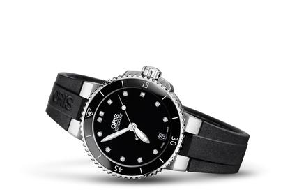 Aquis Date Diamonds, Black, Rubber Strap