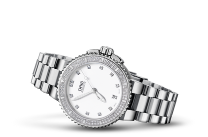 Aquis Date Diamonds, White, Stainless steel Strap
