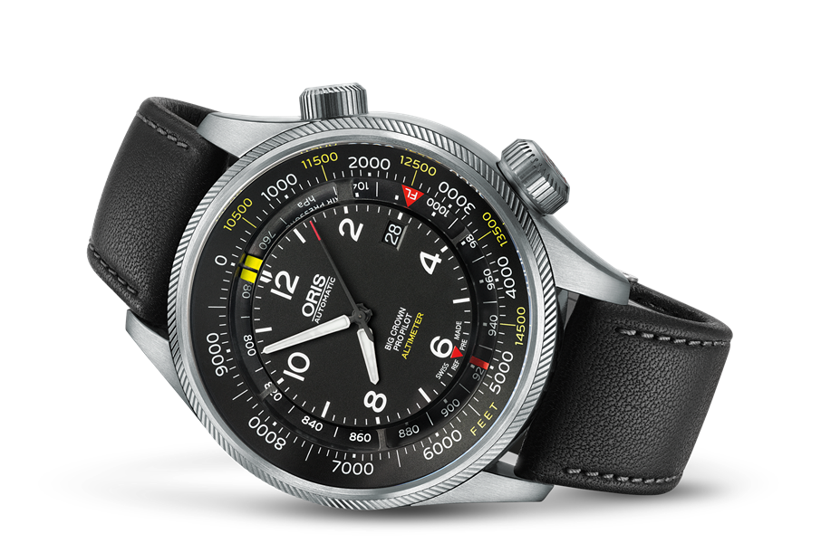 Big Crown ProPilot Altimeter with Feet Scale, Black, Leather Strap