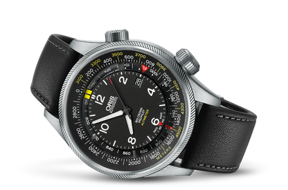Big Crown ProPilot Altimeter with Meter Scale, Black, Leather Strap