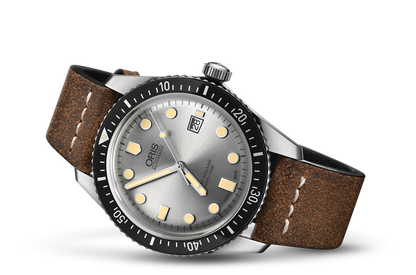 Divers Sixty-Five, Grey, Leather Strap