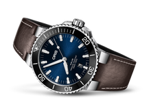 Aquis Date, Blue, Leather Strap