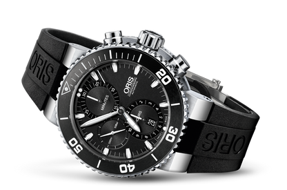Aquis Chronograph, Black, Rubber Strap