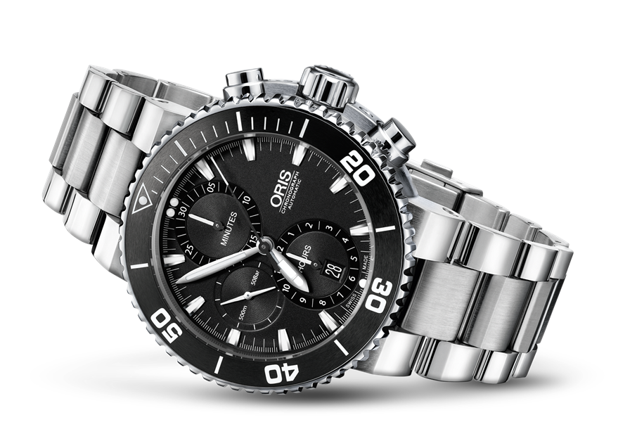 Aquis Chronograph, Black, Stainless steel Strap
