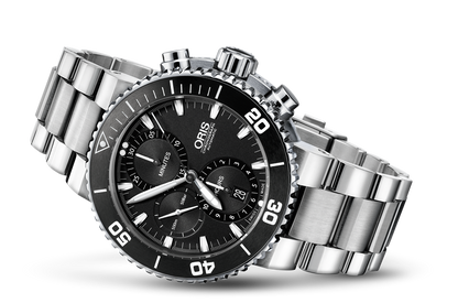 Aquis Chronograph, Black, Stainless steel Strap