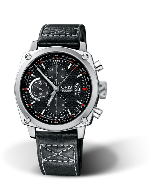 BC4 Chronograph, 42.70 mm, Black, Leather Strap, Stainless steel Oris Quick Lock security crown and pushers, Multi-piece stainless steel case