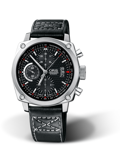 BC4 Chronograph, 42.70 mm, Black, Leather Strap, Stainless steel Oris Quick Lock security crown and pushers, Multi-piece stainless steel case