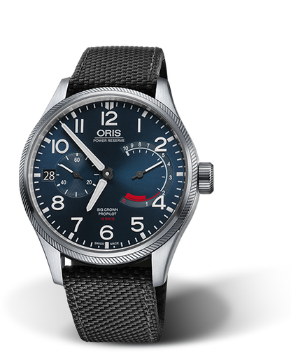 Big Crown ProPilot Calibre 111, 44mm, Blue, Textile Strap, Stainless steel screw-in security crown, Multi-piece stainless steel case