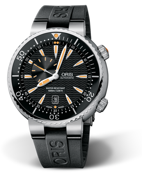 Divers Small Second, Date, 47.00 mm, Black, Rubber Strap, Stainless steel screw-in security crown and Helium valve, Multi-piece stainless steel case, minutes scale top ring