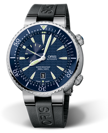Divers Small Second, Date, 47.00 mm, Blue, Rubber Strap, Stainless steel screw-in security crown and Helium valve, Multi-piece stainless steel case, minutes scale top ring