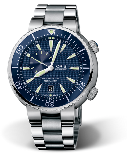 Divers Small Second, Date, 47.00 mm, Blue, Stainless steel Strap, Stainless steel screw-in security crown and Helium valve, Multi-piece stainless steel case, minutes scale top ring