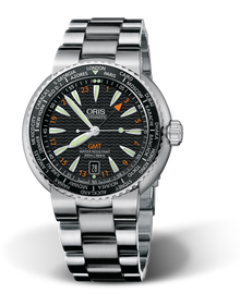 Divers GMT, Date, 44.00 mm, Black, Stainless steel Strap, Stainless steel screw-in security crown, Multi-piece stainless steel case, city scale top ring