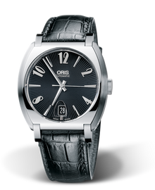 Frank Sinatra Date, 39.00 x 40mm, Black, Leather Strap, Stainless steel crown, Multi-piece stainless steel case, flexible lugs
