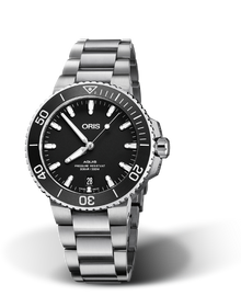 Aquis Date, 39.50 mm, Black, Stainless steel Strap, Stainless steel screw-in security crown, Multi-piece stainless steel case, ceramic minutes scale top ring
