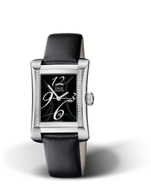 Rectangular Date Diamonds, 25.90 x 37mm, Black, Textile Strap, Stainless steel crown, Multi-piece stainless steel case, set with 42 Top Wesselton G, VVS 2 diamonds (0,148 ct.)