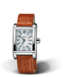 Rectangular Date 2002, 24.00 x 36mm, Grey, Leather Strap, Stainless steel crown, Multi-piece stainless steel case