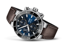Aquis Chronograph, Blue, Leather Strap