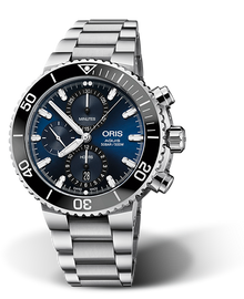 Aquis Chronograph, 45.50 mm, Blue, Stainless steel Strap, Stainless steel screw-in security crown and pushers, Multi-piece stainless steel case, ceramic minutes scale top ring