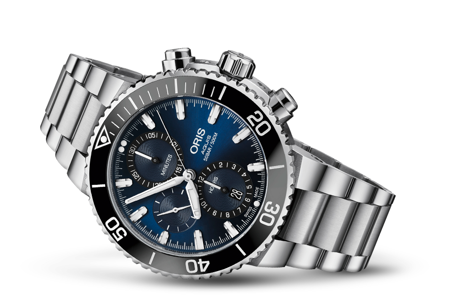 Aquis Chronograph, Blue, Stainless steel Strap