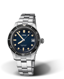 Divers Sixty-Five, 36.00 mm, Blue, Stainless steel Strap, Stainless steel screw-in security crown, Multi-piece stainless steel case, minutes scale top ring