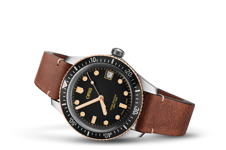 Divers Sixty-Five, Black, Leather Strap