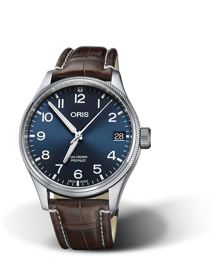 Big Crown ProPilot Big Date, 41.00 mm, Blue, Leather Strap, Stainless steel screw-in security crown, Multi-piece stainless steel case