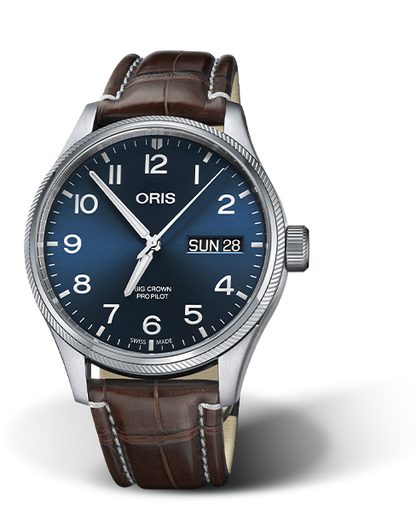 Big Crown ProPilot Big Day Date, 45mm, Blue, Leather Strap, Stainless steel screw-in security crown, Multi-piece stainless steel case