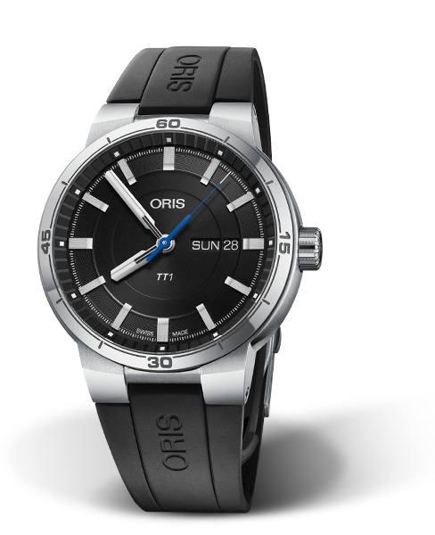 TT1 Day Date, 42mm, Black, Rubber Strap, Stainless steel crown, Multi-piece stainless steel case