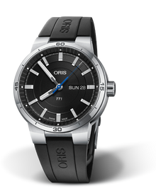 TT1 Day Date, 42mm, Black, Rubber Strap, Stainless steel crown, Multi-piece stainless steel case